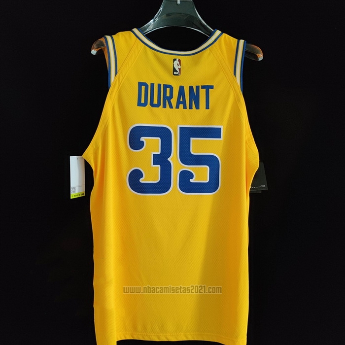 Camiseta Golden State Warriors Kevin Durant #35 Hardwood Classic Autentico Amarillo